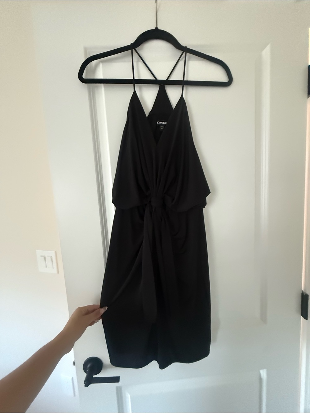 Express Black Knot-Front Strappy Mini Dress